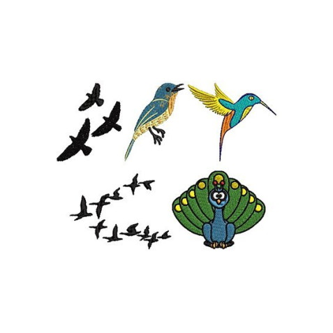 Bird Motif & Flock Embroidery Design Set