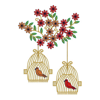 Birds In Cages Embroidery Design