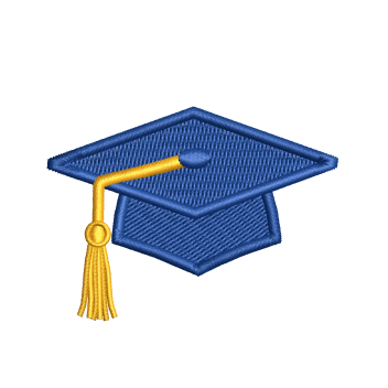 Blue and Gold Graduation Cap Applique Embroidery Design