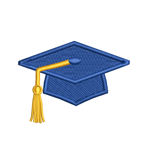 Blue and Gold Graduation Cap Applique Embroidery Design