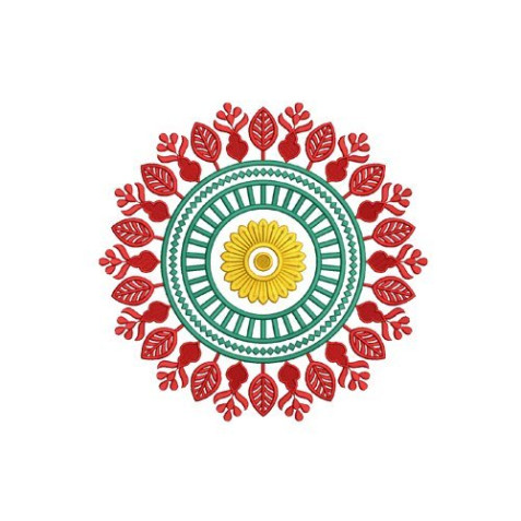 Bold Geometric Floral Circular Mandala Embroidery Design