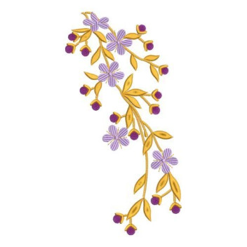 Elegant Trailing Floral Appliqué Machine Embroidery Design - Purple & Gold