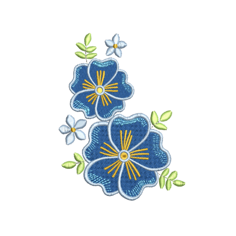 Denim Blue Corner Wildflower Embroidery Design