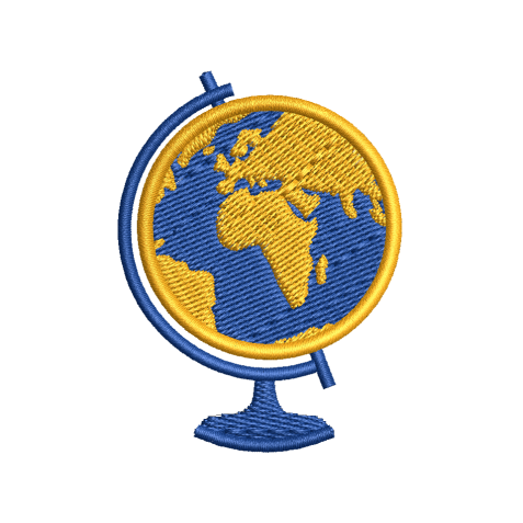 Detailed Desk Globe World Map Embroidery Design