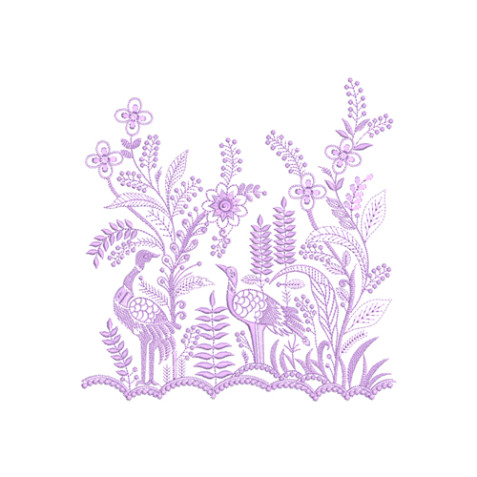 Detailed Floral Bird Outline Embroidery Design