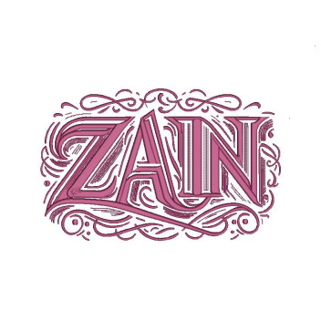 Bold "Zain" Letter Embroidery Design (Large, Single Color, 16.9cm x 26.8cm)