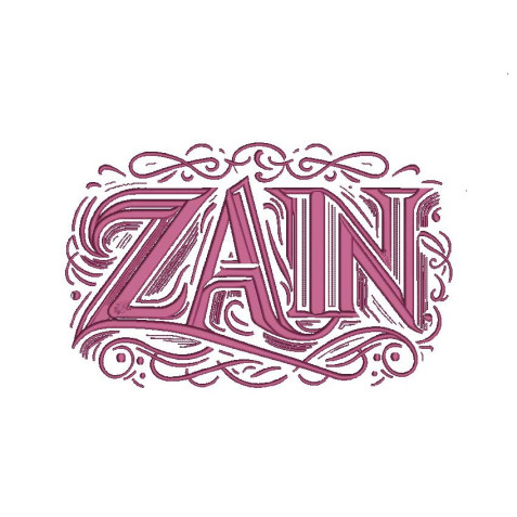 Bold "Zain" Letter Embroidery Design (Large, Single Color, 16.9cm x 26.8cm)