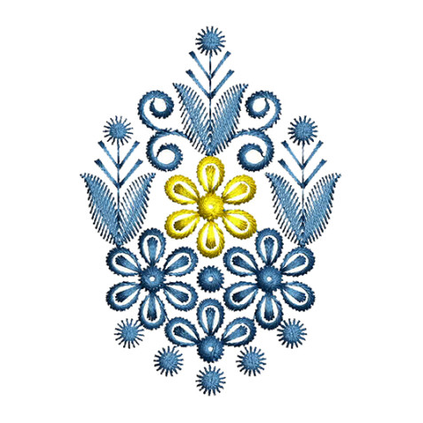 Embroidery Motif With Flowers And Leaves