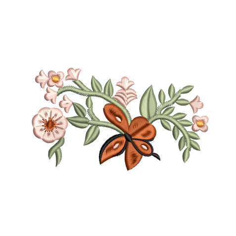 Floral Vine and Butterfly Embroidery Design