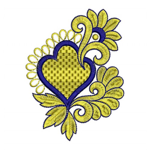 Heart-Shaped Embroidery with Abstract Yellow Flower