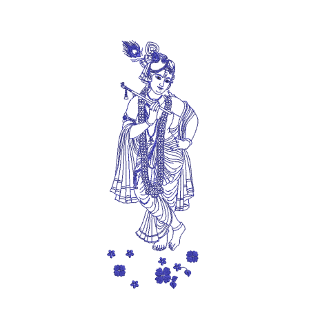 Lord Krishna Bansuri Line Art Embroidery Design