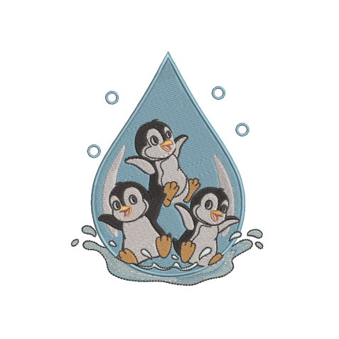 4.2" X 3.5" - Penguin Trio Water Drop for Children’s Hoodies Embroidery Design