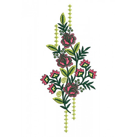 Pink Flower With Green Leaves Embroidery Patch