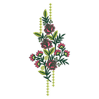 Pink Flower With Green Leaves Embroidery Patch