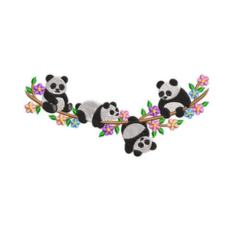 Playful Panda Tree Border Embroidery Design