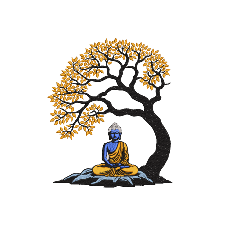 Serene Buddha under Golden Bodhi Tree Embroidery Design