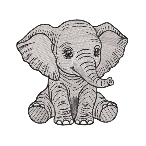 Sitting Baby Elephant Embroidery Design