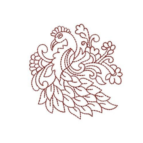 Elegant Hummingbird Floral Outline Embroidery