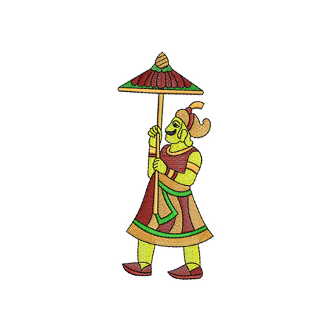 Traditional Man With Umbrella Embroidery