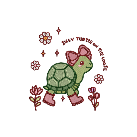 5" X 4.7" - Turtle in Boots for Kids Backpack Embroidery Design