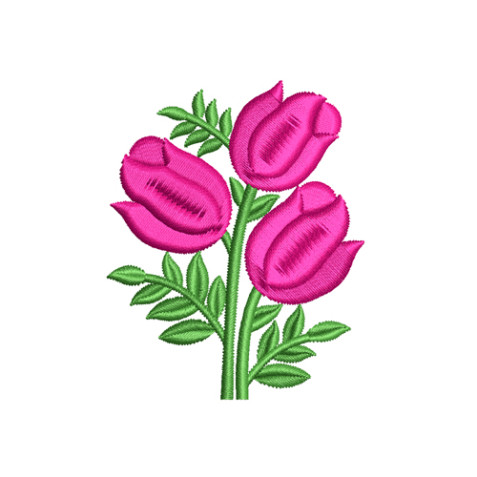 Vibrant Pink Tulip Floral Embroidery Design