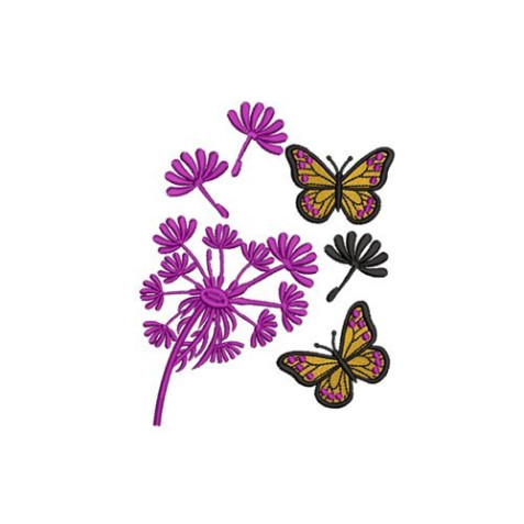 Whimsical Dandelion and Butterfly Flight Embroidery Design