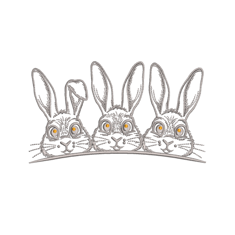 Whimsical Trio of Peeking Rabbit Heads Embroidery Design