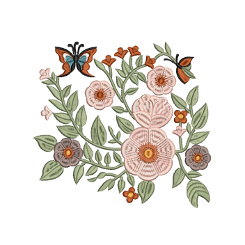 Wildflower Bouquet with Butterflies Embroidery Design