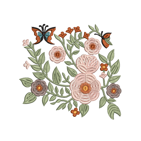 Wildflower Bouquet with Butterflies Embroidery Design