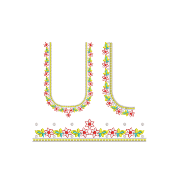 Folk Floral Neckline Embroidery Design