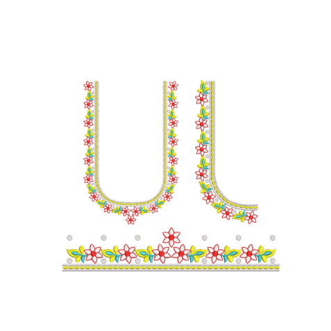 Folk Floral Neckline Embroidery Design