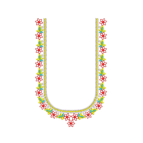 Folk Floral Neckline Embroidery Design