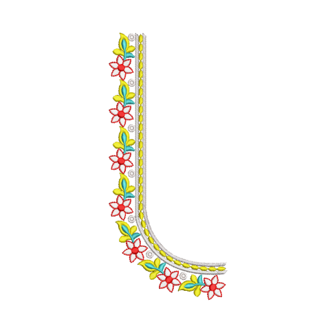 Folk Floral Neckline Embroidery Design