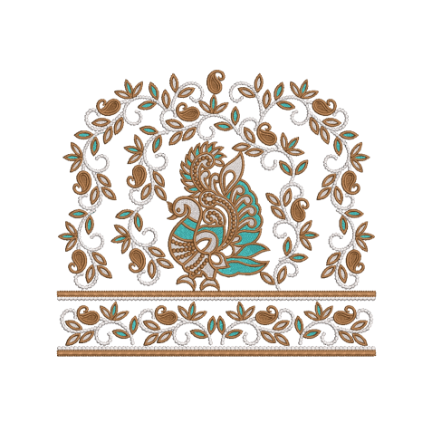 Peacock Paisley Neckline Embroidery Design