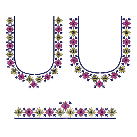 Folk Floral U-Neck Machine Embroidery Design