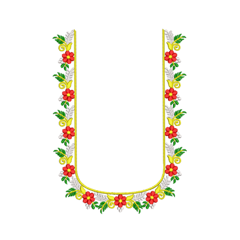 Vibrant Red Floral Machine Embroidery