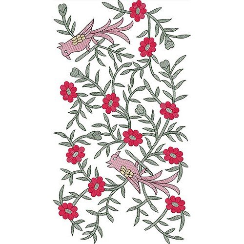Birds And Flower Border Embroidery Design 21344