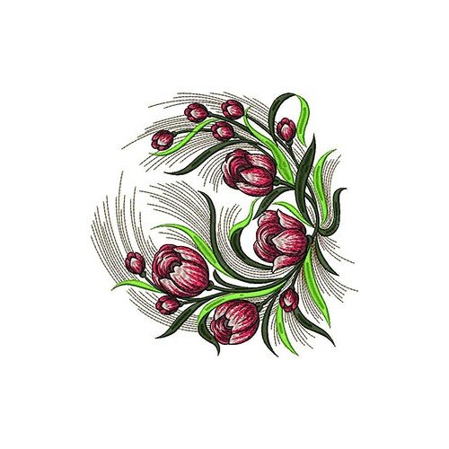 Traditional Floral Folk Art Border Embroidery Design 21604