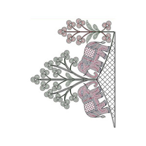 Elephant Floral Corner Embroidery Design