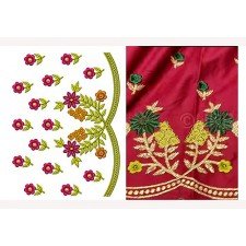 Pink Flora Big Border Design In Embroidery 24320