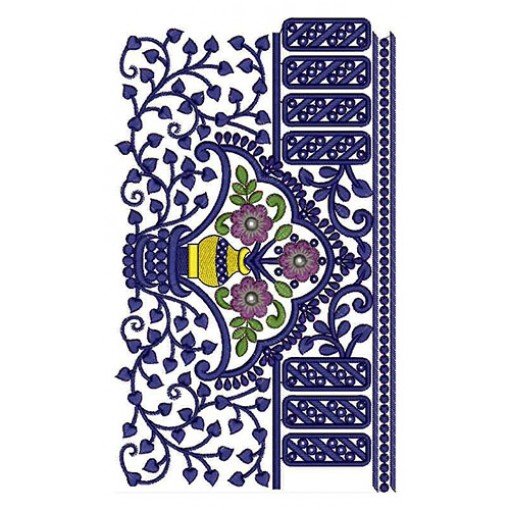 Flower Pot With Betel Vine Big Border Embroidery Design 24549