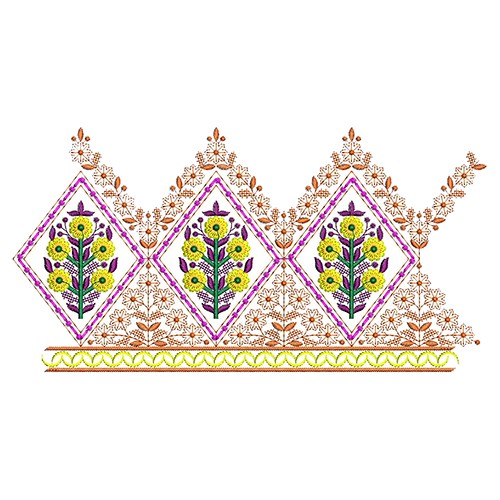 Geometric Border With Flowers Embroidery