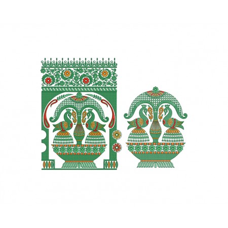 Peacock And Kalash Embroidery For Wall Hanging Rug