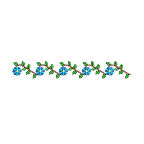Blue Gerbera Floral Vine Border Embroidery Design