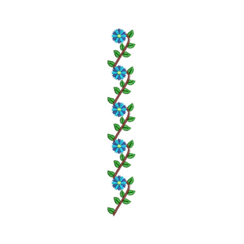 Blue Gerbera Floral Vine Border Embroidery Design