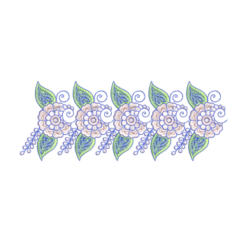 Intricate Repeating Floral and Foliage Embroidery Design