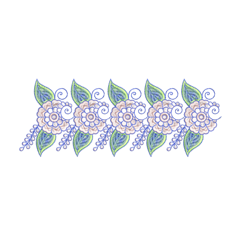 Intricate Repeating Floral and Foliage Embroidery Design
