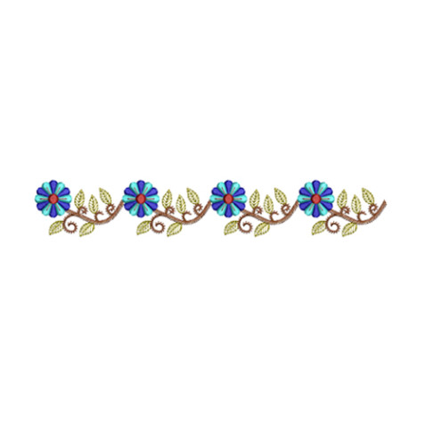 Rustic Blue Floral Vine Border Embroidery Design