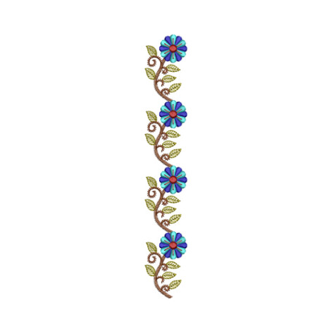 Rustic Blue Floral Vine Border Embroidery Design