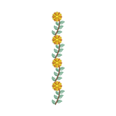 Simple Daisy Vine Vertical Border Embroidery Design